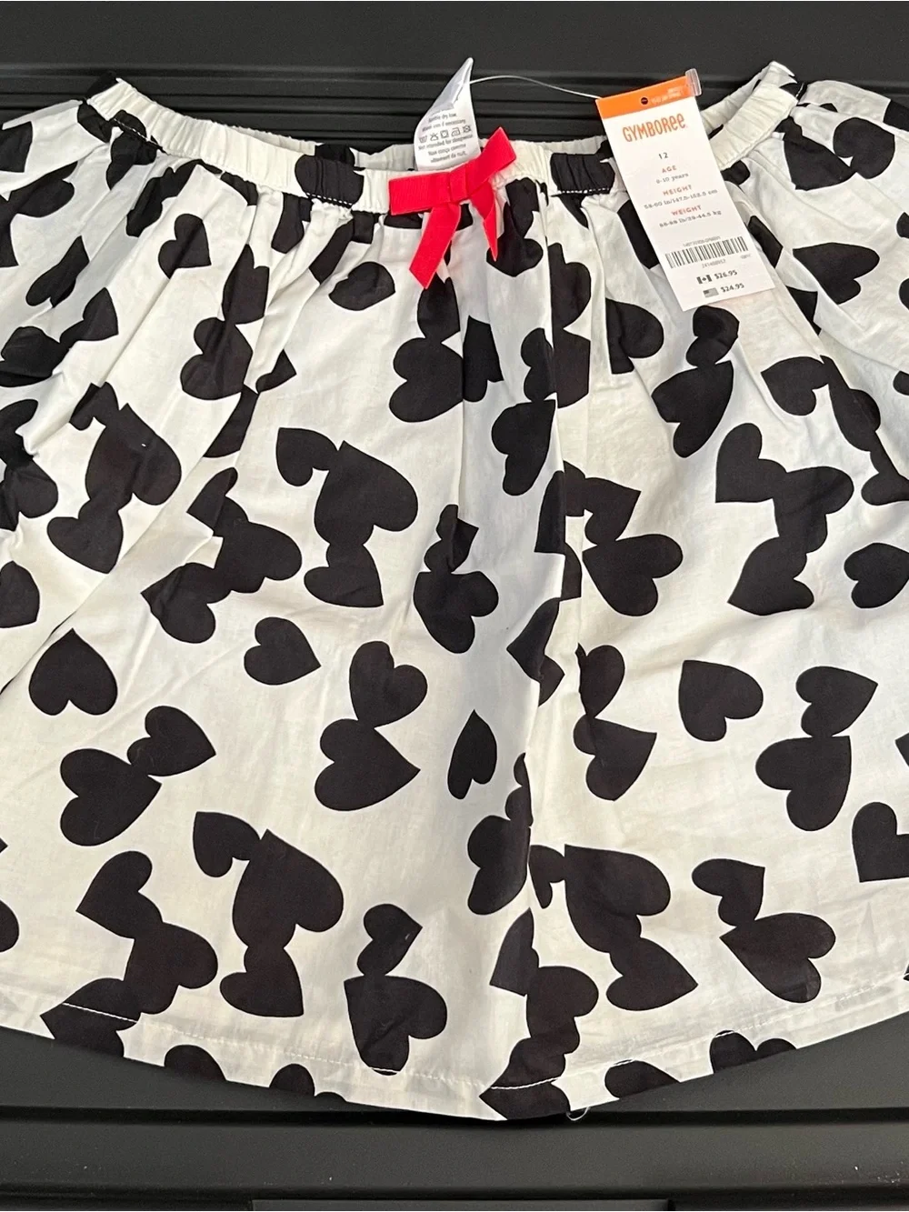 Gymboree White Skirt with Black Heart Print and Red Bow